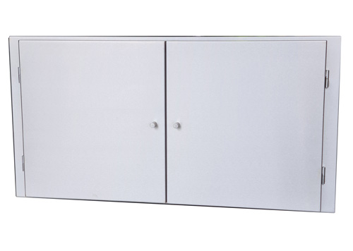 Stainless steel frame with cabinet doors